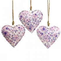 Product Deco pendant metal heart deco flowers 16x16x2.5cm 3pcs