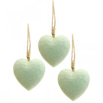 Wooden heart deco hanger heart made of wood deco green 12cm 3pcs