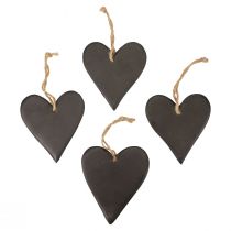 Hanging decoration slate heart decorative hearts black 10.5cm 4pcs