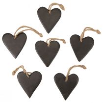 Product Hanging decoration slate heart decorative hearts black 7cm 6pcs