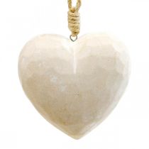 Wooden heart deco hanger deco heart to hang up white 12cm 3pcs