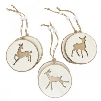 Product Pendant with deer, decoration medallion, wood decoration, Advent Ø9.5cm 6pcs