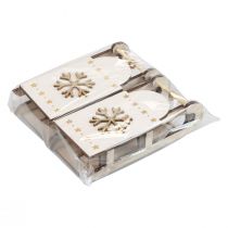 Product Christmas sleigh wood white/gold 15.5x6.5x4cm 4pcs