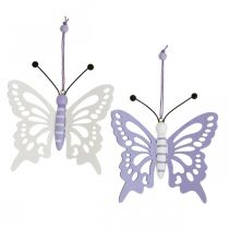 Deco hanger butterflies wood purple/white 12×11cm 4pcs