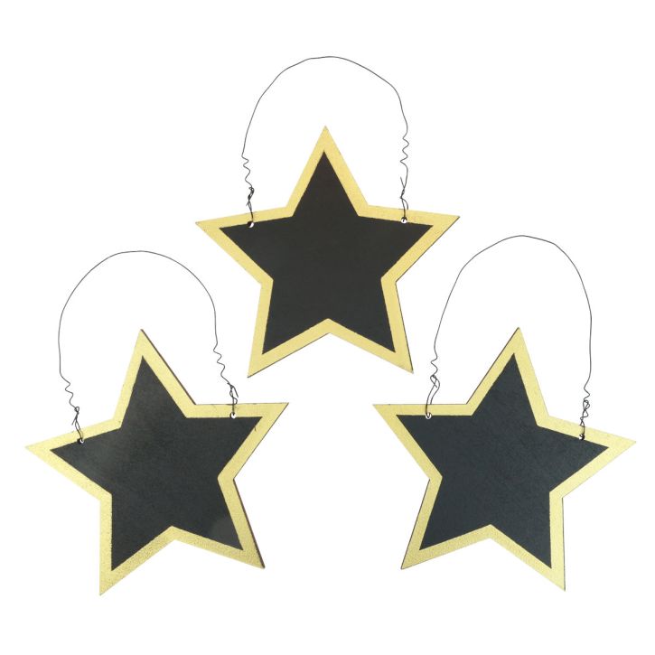 Wooden stars black gold decorative hangers Christmas Ø15cm 8pcs