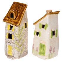 Product Rustic ceramic house with bright LED, ideal as atmospheric table decoration, 15cm, 2 pieces