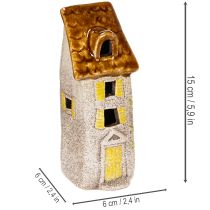 Product Rustic ceramic house with bright LED, ideal as atmospheric table decoration, 15cm, 2 pieces