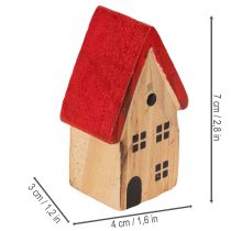 Product Wooden Decorative House Set with Red Roofs and Green Trees, 12cm, 6 Pieces