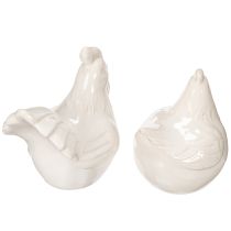 Product Chicken figurine, glossy glazed, for modern home decor, 17cm, 2 pieces