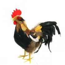 Deco rooster with feathers yellow spring decoration figure easter 24cm