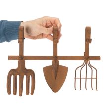 Product Hook rail for garden tools, garden decorations, rake, spade, and hoe; metal coat rack made of rusted metal, L33.5cm