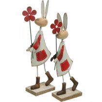 Product Easter decoration, rabbit made of metal, spring decoration, Easter bunny with flower red, beige H21cm 2pcs