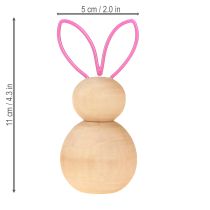 Product Wooden rabbit decorative figure with wire ears for modern Easter decorations, 11cm, 4 pieces