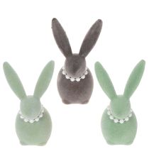 Product Easter bunny decoration with pearl necklace, bunny for living room and Easter table, 13cm, 3 pieces