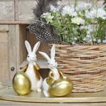 Easter bunny white-golden, Easter decoration, decorative bunny with egg H16/18cm set of 2