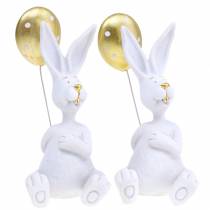 Rabbit with Balloon Sitting White, Gold H13.5cm 2pcs