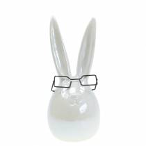 Easter bunny with glasses white mother of pearl ceramic H20cm