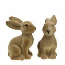 Product Easter decoration bunny sitting flocked brown H19cm 2pcs