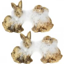 Product Gold rabbit sitting gold colored terracotta with feathers H10cm 4pcs