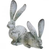 Decorative rabbit, garden figure in concrete look, shabby chic, Easter decoration with silver accents H25cm set of 2