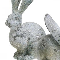 Decorative rabbit, garden figure in concrete look, shabby chic, Easter decoration with silver accents H25cm set of 2