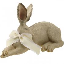 Easter bunny lying with bow Polyresin Easter decoration 28cm