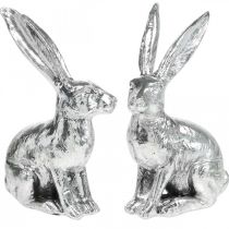 Easter bunny sitting Silver bunny decorative figure Easter 13cm 2pcs