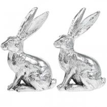 Product Easter Bunny Sitting Silver Rabbit Decorative Figure Easter 13cm 2pcs
