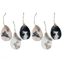 Product Bunny in Egg Wooden Easter Eggs for Hanging White Black 10cm 6 Pcs