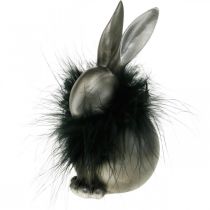 Bunny figure Easter decoration with feather boa silver gray 12×10×19cm
