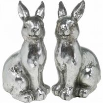 Product Decorative rabbit sitting Easter decoration silver vintage H17cm 2 pcs