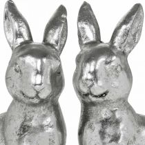 Product Deco rabbit sitting Easter decoration silver vintage H13cm 2pcs