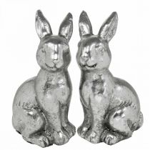 Product Deco rabbit sitting Easter decoration silver vintage H13cm 2pcs