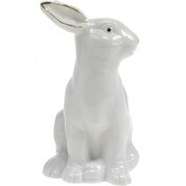 Product Easter bunny white-golden, spring decoration, ceramic figure white, golden H13cm 2pcs