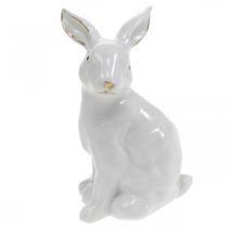 Product Easter bunny white-golden, spring decoration, ceramic figure white, golden H13cm 2pcs