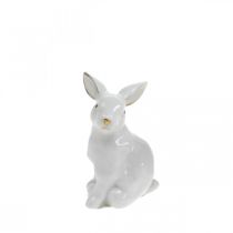 Product White ceramic rabbit, Easter decoration with golden decoration, spring decoration H7.5cm