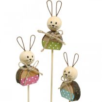 Bunny flower stick wood rust decoration Easter bunny on stick 8cm 9pcs