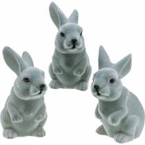 Easter bunny sitting upright, decoration figure bunny flocked, Easter decoration 3pcs