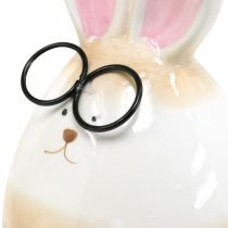 Product Ceramic Easter Bunny with glasses, Easter decoration pair of rabbits H19cm 2pcs