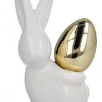 Product Rabbits with gold egg, ceramic rabbits for Easter noble white, golden H13cm 2pcs