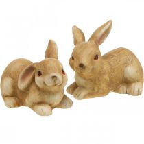 Easter bunny lying brown ceramic rabbit pair decorative figure 15.5cm 2pcs
