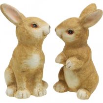 Bunny sitting, ceramic decoration, Easter, pair of bunnies brown H15cm set of 2