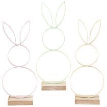 Product Rabbit Decoration Metal Wood Natural Yellow Mint Pink H28cm 3 Pcs