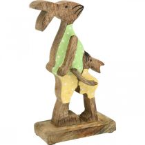 Easter bunny with child, spring decoration made of wood, rabbit father, Easter nature, green, yellow H22cm
