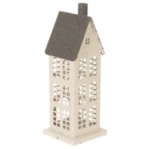 Product Metal Decorative House with Windows and Chimney 28cm Beige and Grey