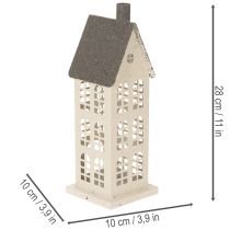 Product Metal Decorative House with Windows and Chimney 28cm Beige and Grey