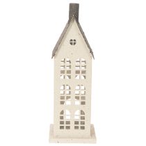 Product Metal Decorative House with Windows and Chimney 28cm Beige and Grey
