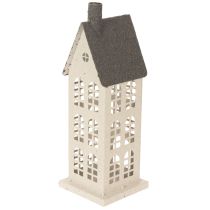 Product Metal Decorative House with Windows and Chimney 28cm Beige and Grey
