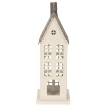 Product Metal Decorative House with Windows and Chimney 28cm Beige and Grey