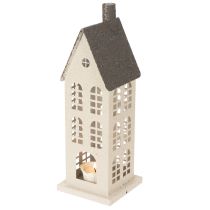 Product Metal Decorative House with Windows and Chimney 28cm Beige and Grey